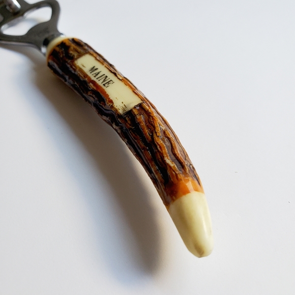 60's Vintage 'Maine' Antique Deer Stag Antler Bone Bar Tool Combi Bottle Opener - Picture 3 of 11